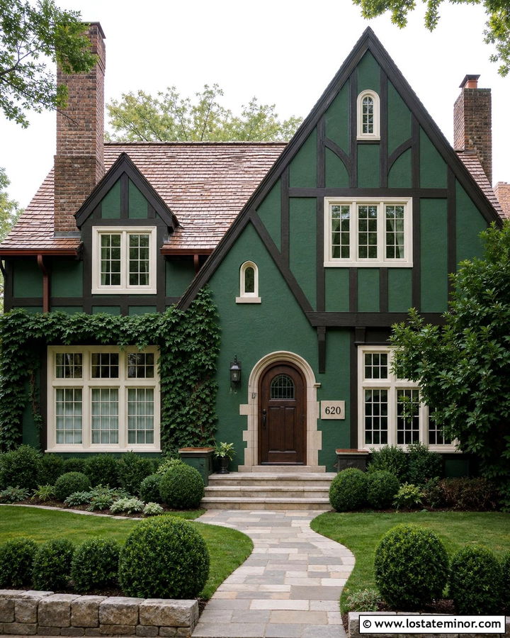 Hunter Green Tudor With Aged Brass House Numbers - 30 Hunter Green House Design With House Numbers Ideas