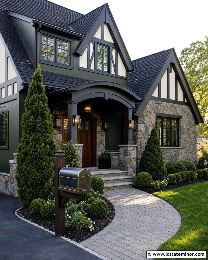 Hunter Green Tudor With Bronze Mailbox - 30 Hunter Green House Design With Mailbox Ideas