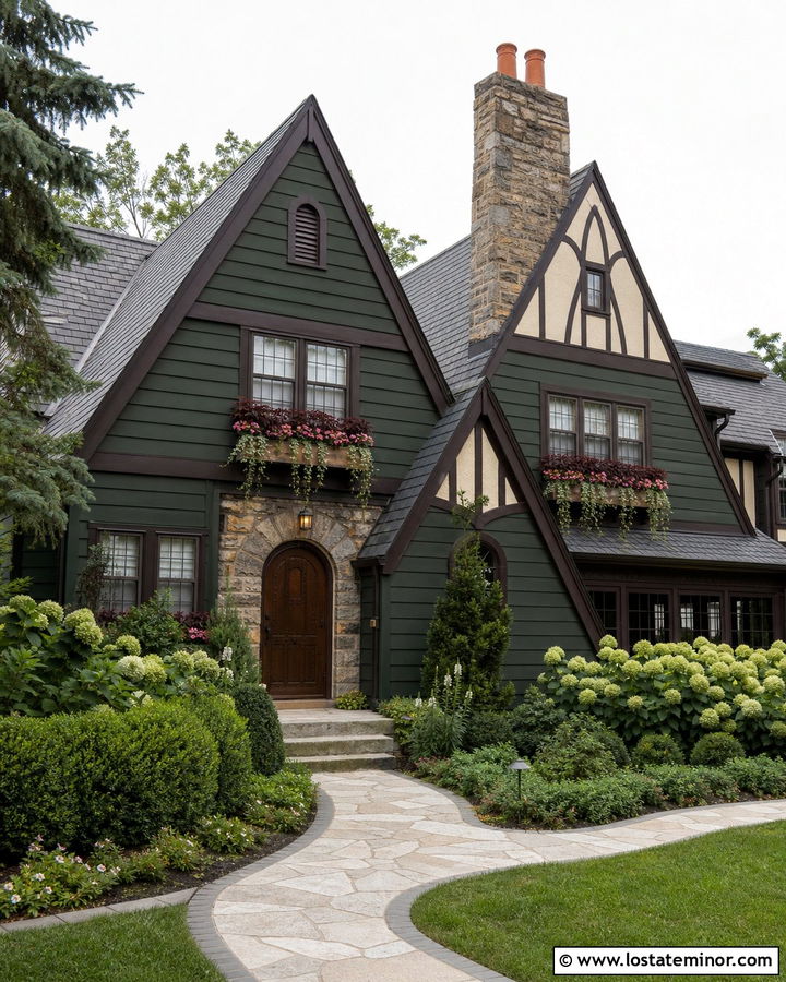 Hunter Green Tudor With Copper Window Boxes - 30 Hunter Green House Design With Window Boxes Ideas