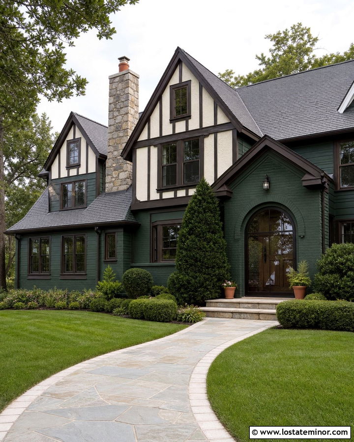 Hunter Green Tudor With Dark Bronze Storm Door - 30 Hunter Green House Design With Storm Door Ideas