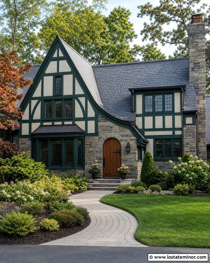 Hunter Green Tudor With Slate Gray Shingles - 30 Hunter Green House Design With Shingles Ideas