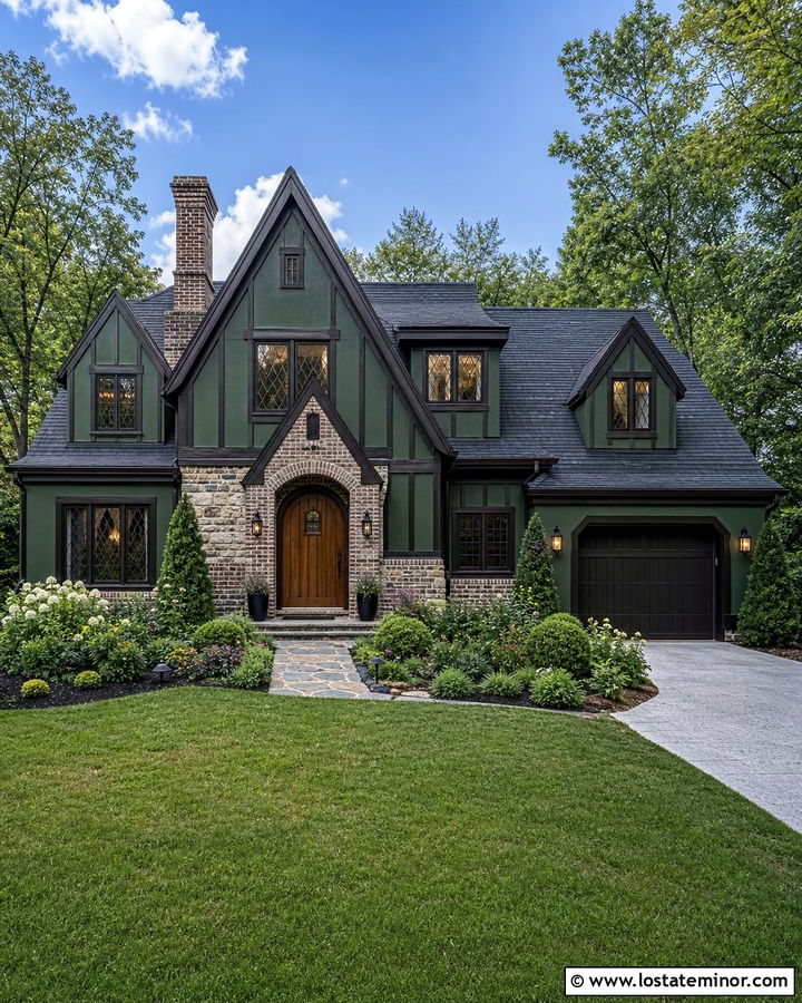 Hunter Green Tudor With Steep Dormers - 30 Hunter Green House Design With Dormers Ideas