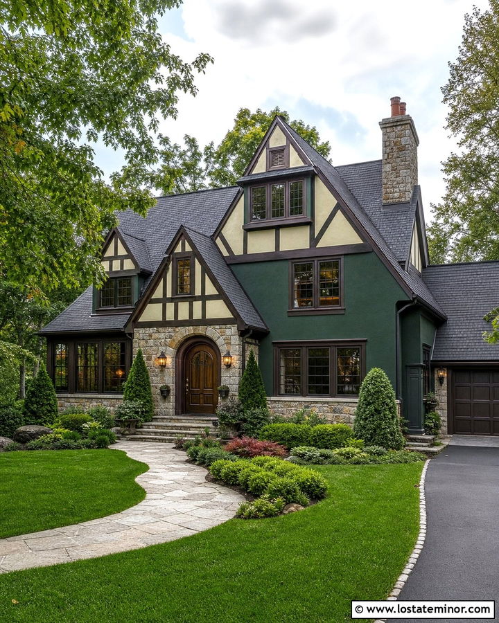 Hunter Green Tudor With Steep Gables - 30 Hunter Green House Design With Gables Ideas