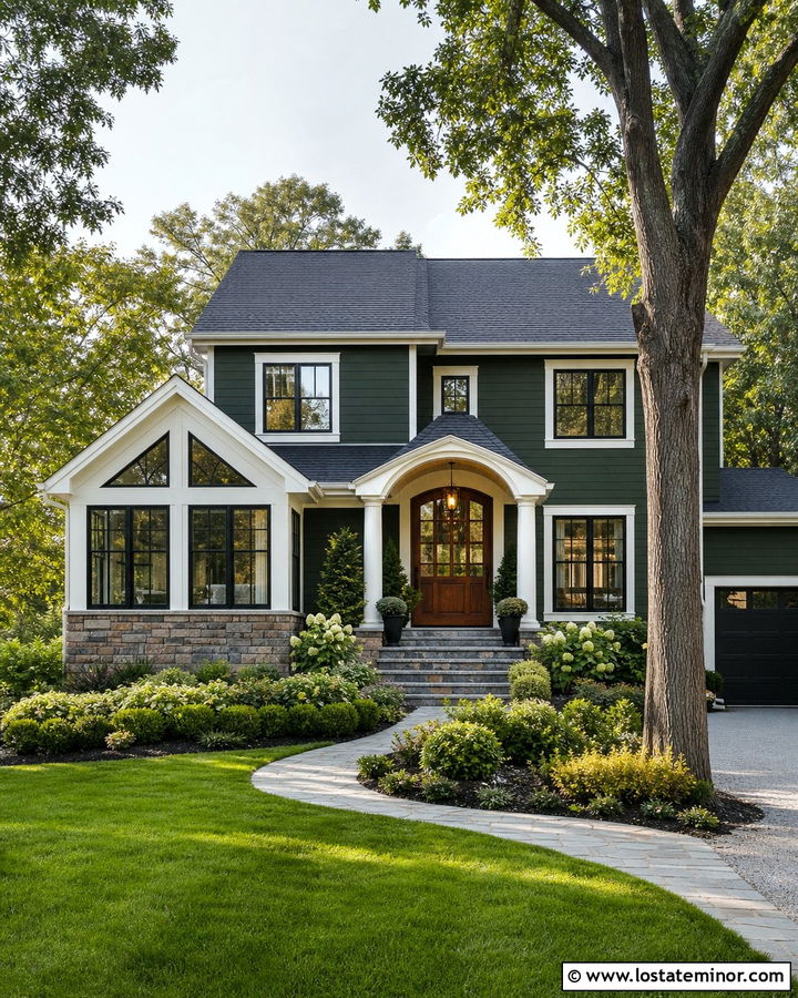Hunter Green Two Story House With Gabled Sunroom - 30 Hunter Green House Design With Sunroom Ideas