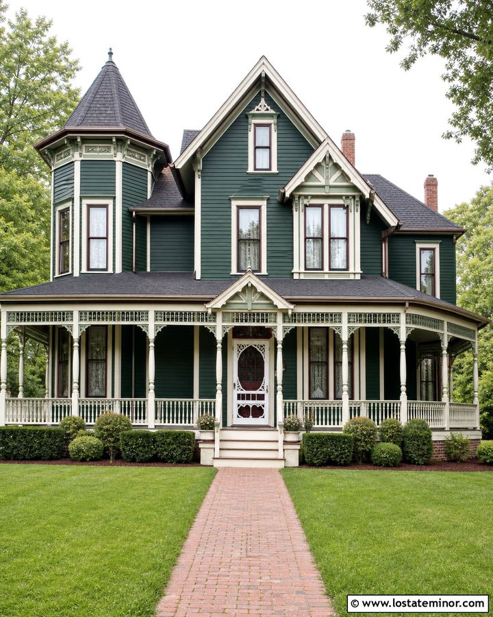 Hunter Green Victorian House With Decorative Screen Door - 30 Hunter Green House Design With Screen Door Ideas