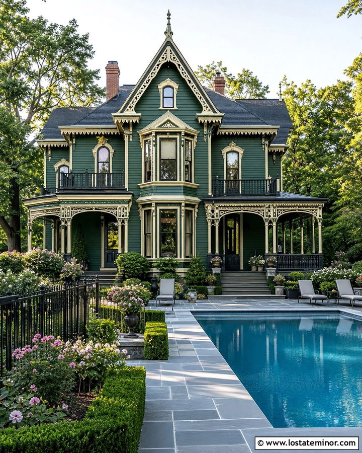 Hunter Green Victorian House With Formal Pool - 30 Hunter Green House Design With Swimming Pool Ideas