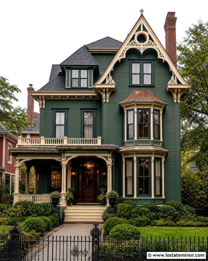 Hunter Green Victorian With Dark Green Window Frames And Copper - 30 Hunter Green House Design With Window Frames Ideas