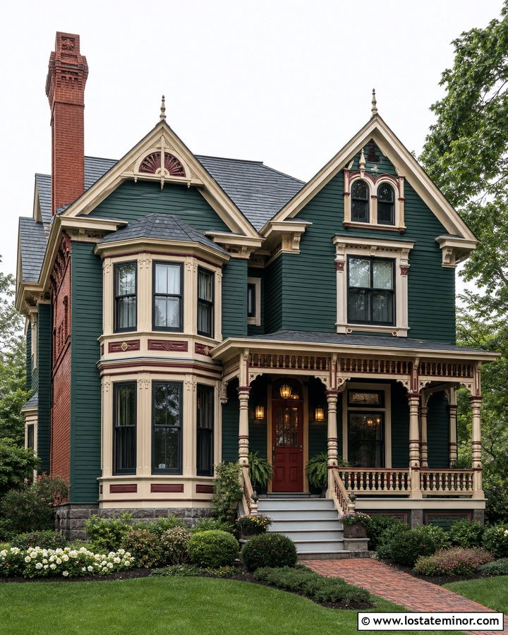 Hunter Green Victorian With Decorative Brick Chimney - 30 Hunter Green House Design With Chimney Ideas
