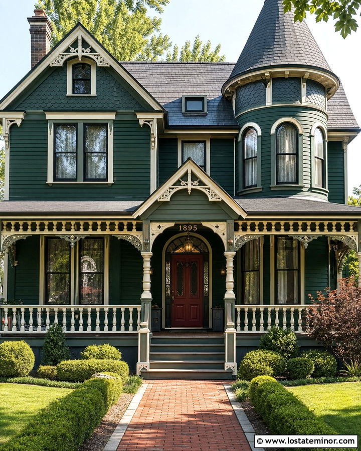 Hunter Green Victorian With Gold House Numbers - 30 Hunter Green House Design With House Numbers Ideas