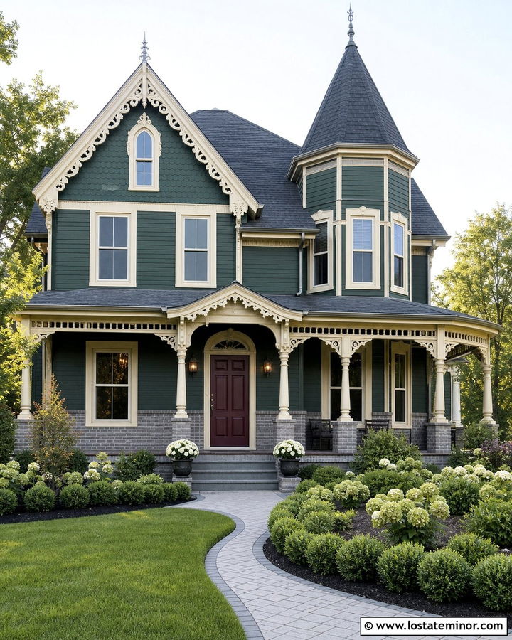 Hunter Green Victorian With Gray Brick Wainscoting - 30 Hunter Green House Design With Wainscoting Ideas
