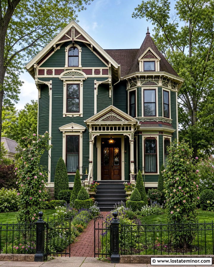 Hunter Green Victorian With Layered Garden Landscaping - 30 Hunter Green House Design With Landscaping Ideas