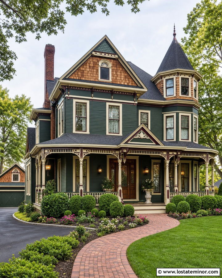 Hunter Green Victorian With Patterned Cedar Shake - 30 Hunter Green House Design With Cedar Shake Ideas