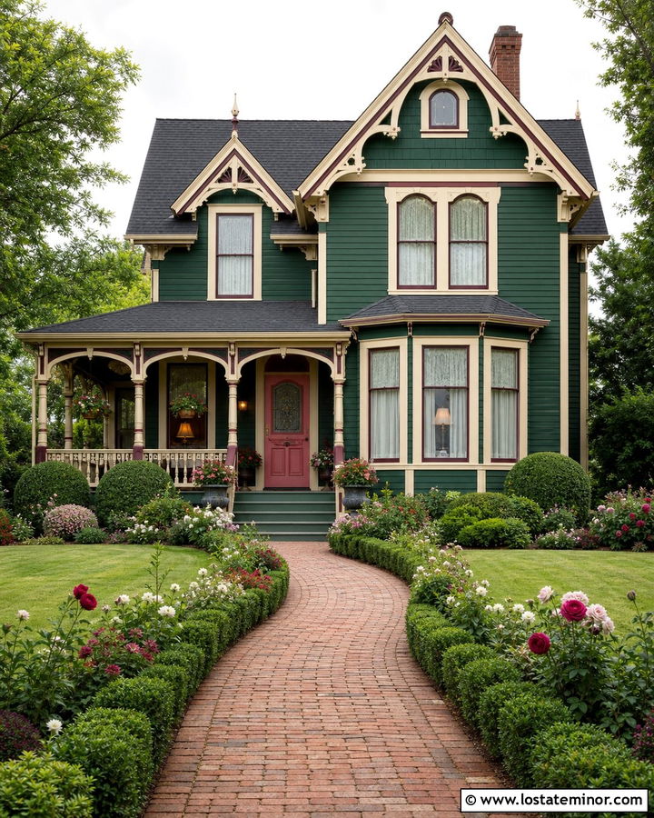 Hunter Green Victorian With Pink Dutch Door - 30 Hunter Green House Design With Dutch Door Ideas