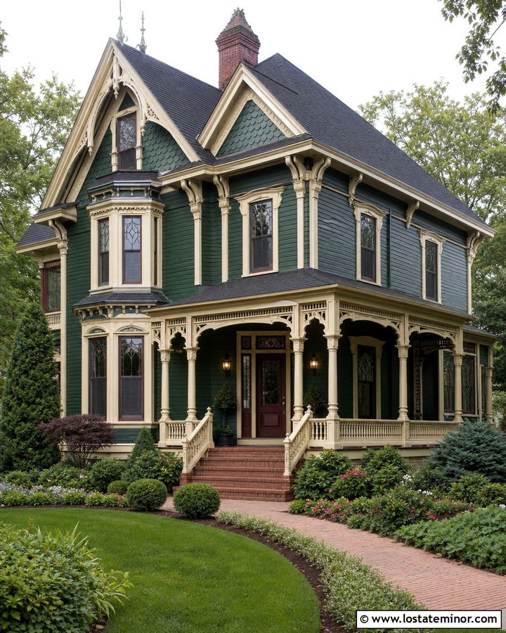 Hunter Green Victorian With Scalloped Shingles - 30 Hunter Green House Design With Shingles Ideas