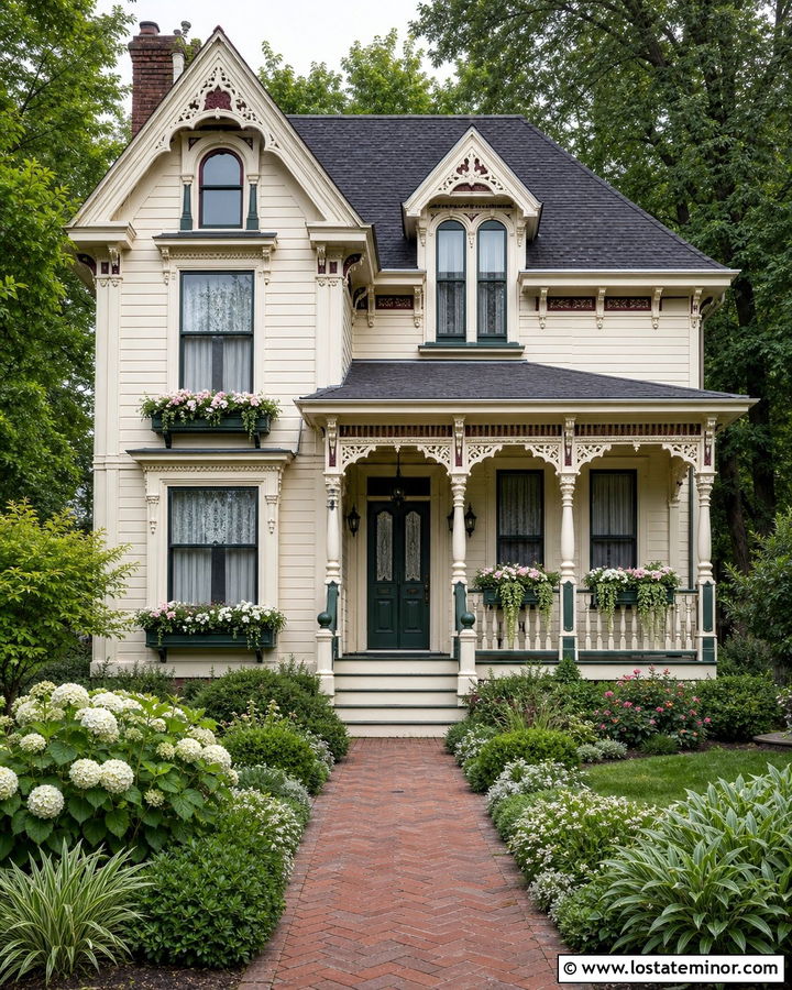 Ivory White Victorian With Green Window Boxes - 30 Warm White House Design With Window Boxes Ideas