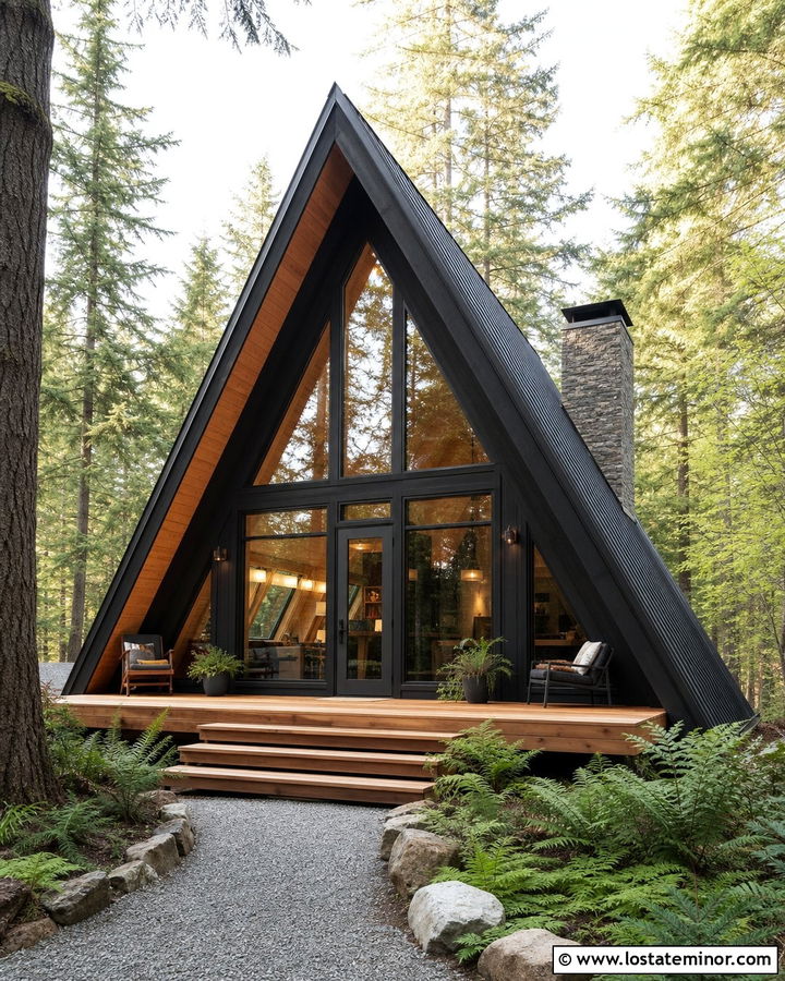 Jet Black A Frame House With Minimal Screen Door - 30 Jet Black House Design With Screen Door Ideas