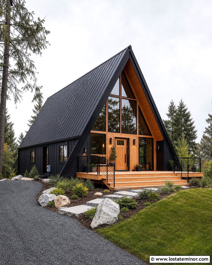 Jet Black A Frame House With Wood Siding - 30 Jet Black House Design With Board and Batten Ideas
