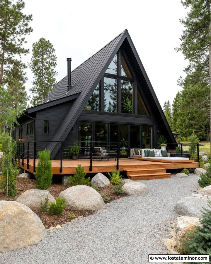 Jet Black A Frame With Deck Daybed - 30 Jet Black House Design With Daybed Ideas