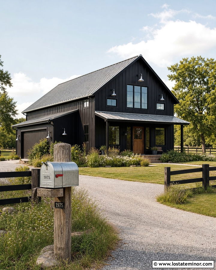 Jet Black Barn House With Galvanized Mailbox - 30 Jet Black House Design With Mailbox Ideas