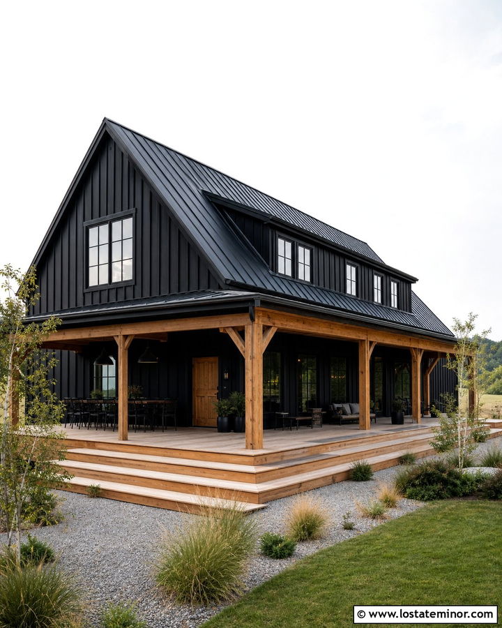 Jet Black Barn House With Large Deck - 30 Jet Black House Design With Deck Ideas
