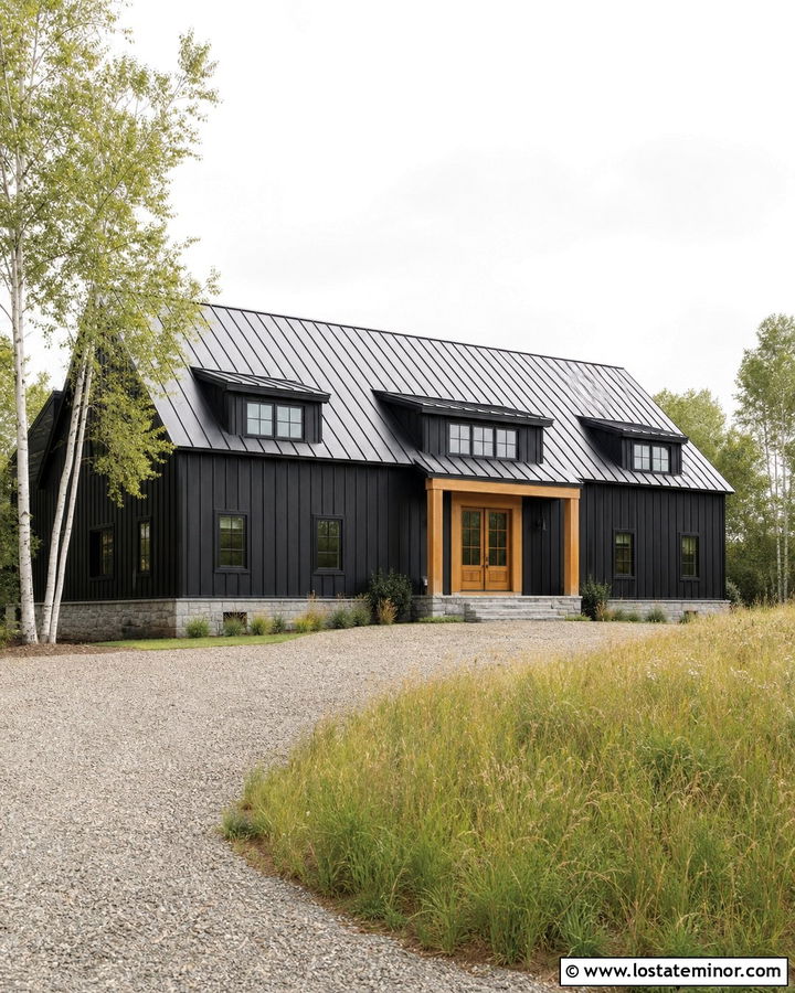 Jet Black Barn House With Metal Dormers - 30 Jet Black House Design With Dormers Ideas