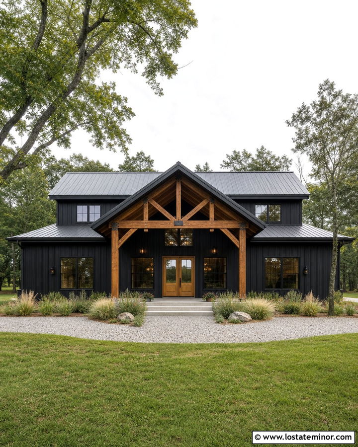 Jet Black Barndominium With Deep Front Porch - 30 Jet Black House Design With Front Porch Ideas