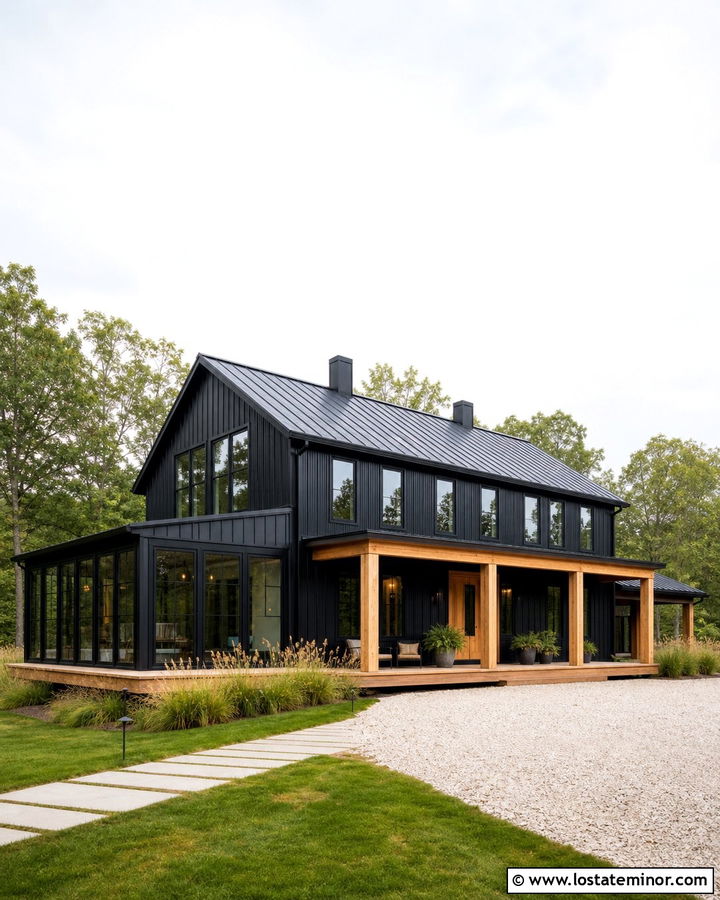 Jet Black Barndominium With Large Sunroom - 30 Jet Black House Design With Sunroom Ideas