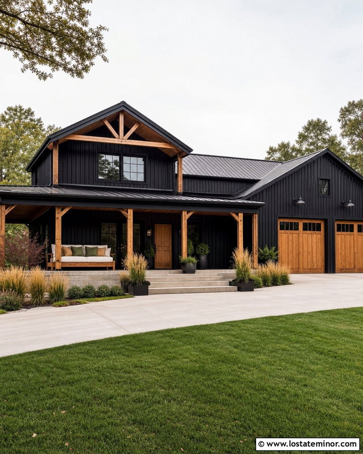 Jet Black Barndominium With Oversized Daybed - 30 Jet Black House Design With Daybed Ideas
