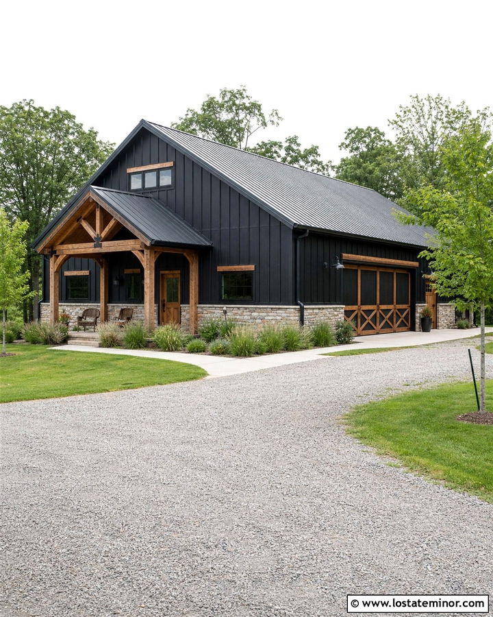 Jet Black Barndominium With Sliding Screen Door - 30 Jet Black House Design With Screen Door Ideas