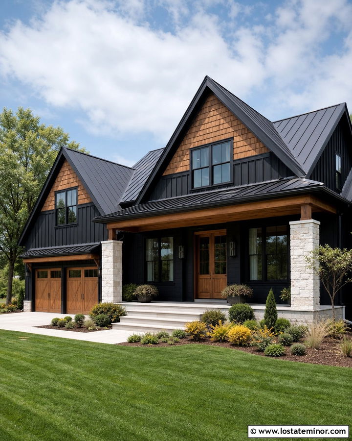 Jet Black Board And Batten House With Cedar Shakes - 30 Jet Black House Design With Cedar Shake Ideas