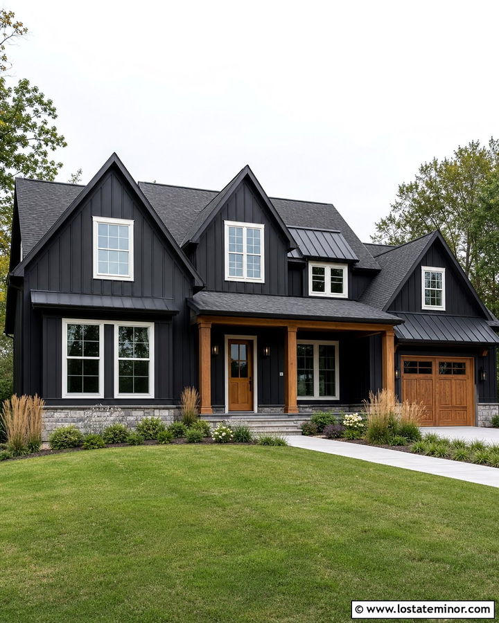Jet Black Board And Batten House With Dormers - 30 Jet Black House Design With Dormers Ideas