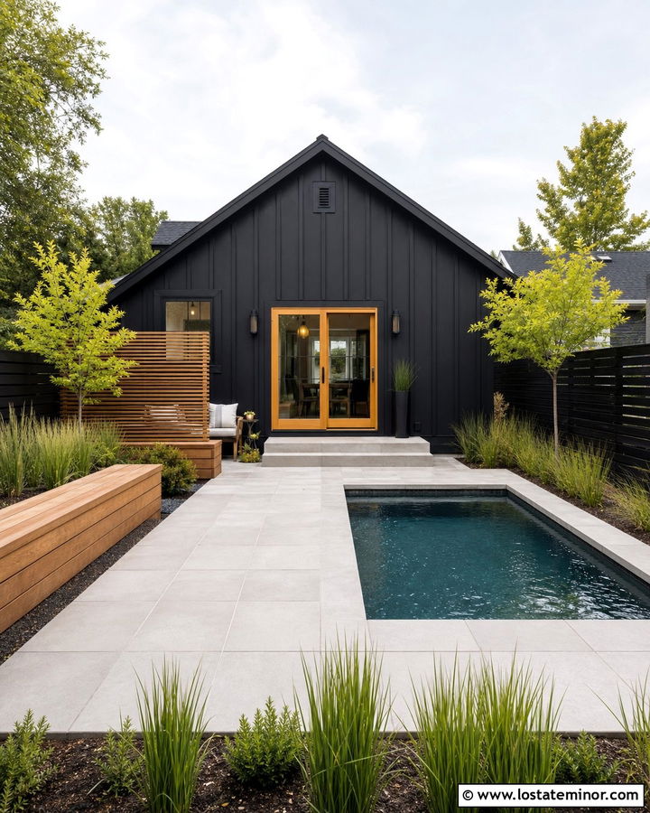 Jet Black Board And Batten House With Plunge Pool - 30 Jet Black House Design With Swimming Pool Ideas