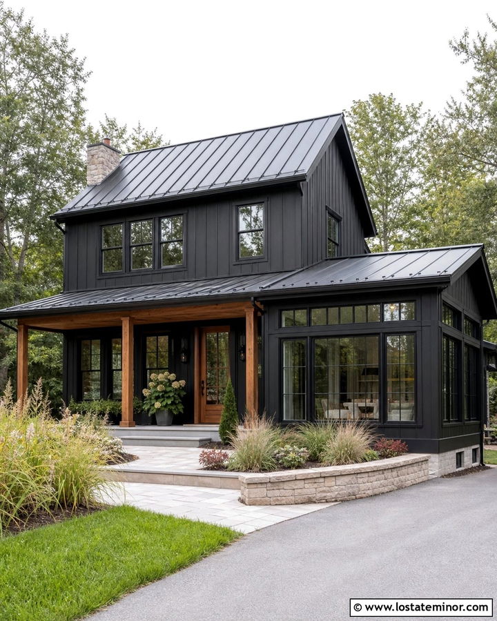 Jet Black Board And Batten House With Sunroom - 30 Jet Black House Design With Sunroom Ideas
