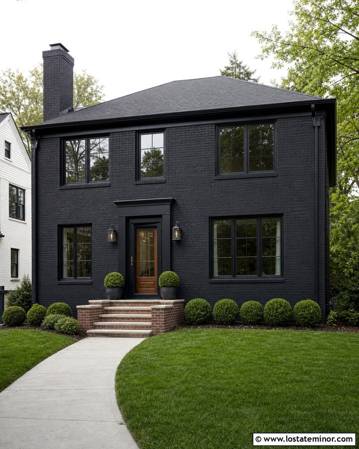 Jet Black Brick House With Black Storm Door - 30 Jet Black House Design With Storm Door Ideas