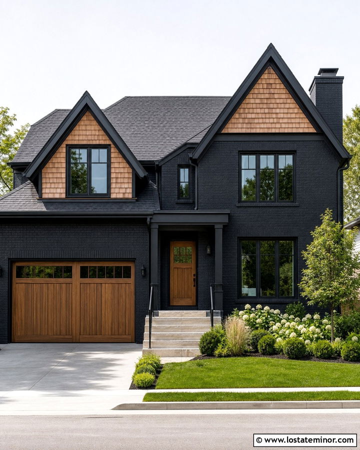 Jet Black Brick House With Cedar Shake Gables - 30 Jet Black House Design With Cedar Shake Ideas