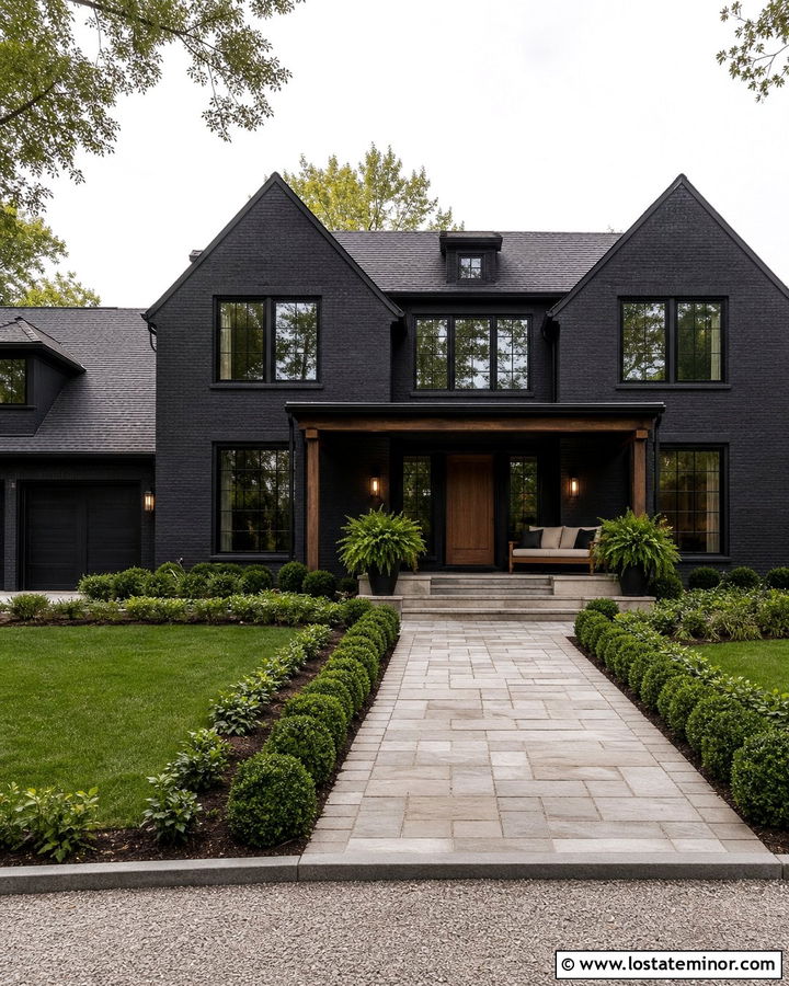 Jet Black Brick House With Linen Daybed - 30 Jet Black House Design With Daybed Ideas