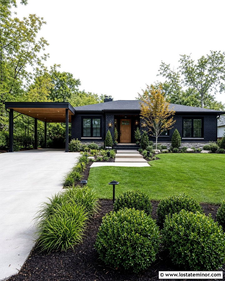 Jet Black Brick House With Modern Carport - 30 Jet Black House Design With Carport Ideas