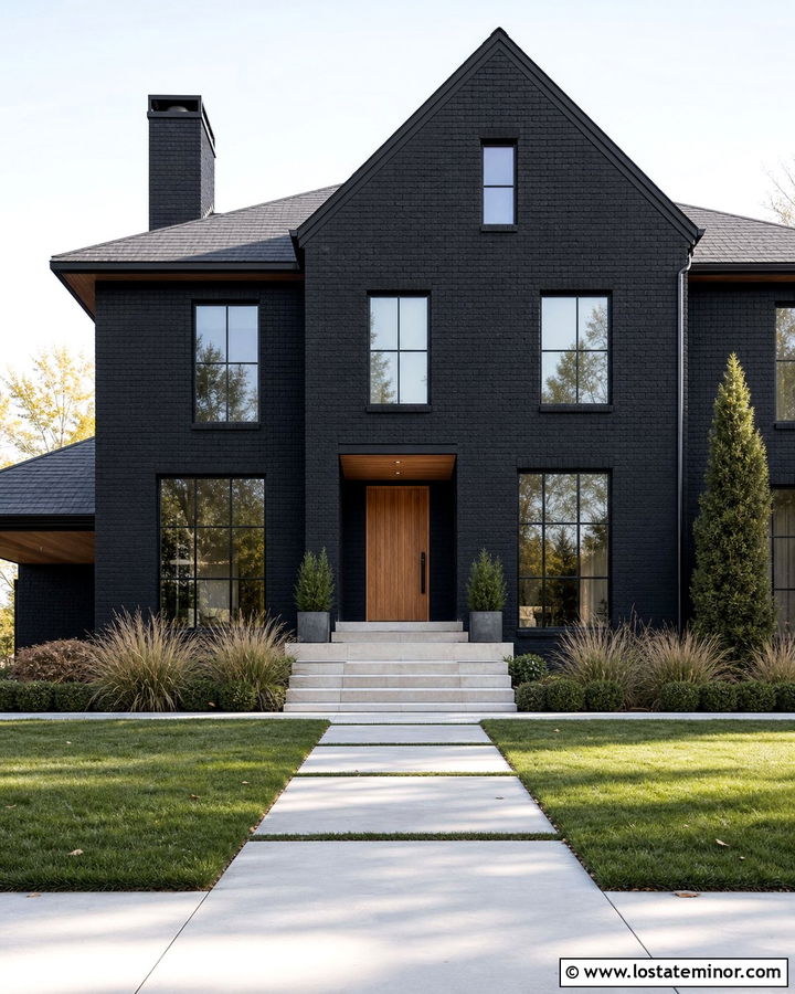 Jet Black Brick House With Steel Window Frames - 30 Jet Black House Design With Window Frames Ideas