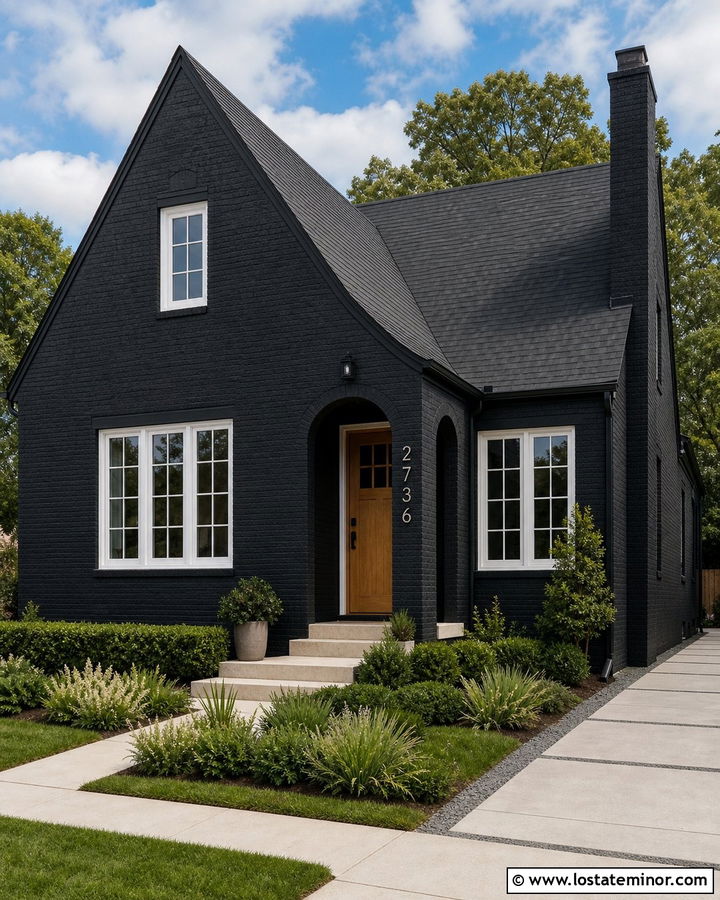 Jet Black Brick House With White Numbers - 30 Jet Black House Design With House Numbers Ideas