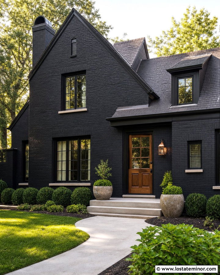 Jet Black Brick House With Wood Dutch Door - 30 Jet Black House Design With Dutch Door Ideas