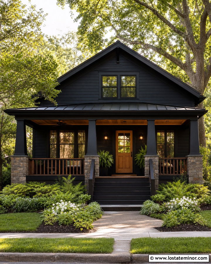 Jet Black Bungalow With Black Window Frames - 30 Jet Black House Design With Window Frames Ideas
