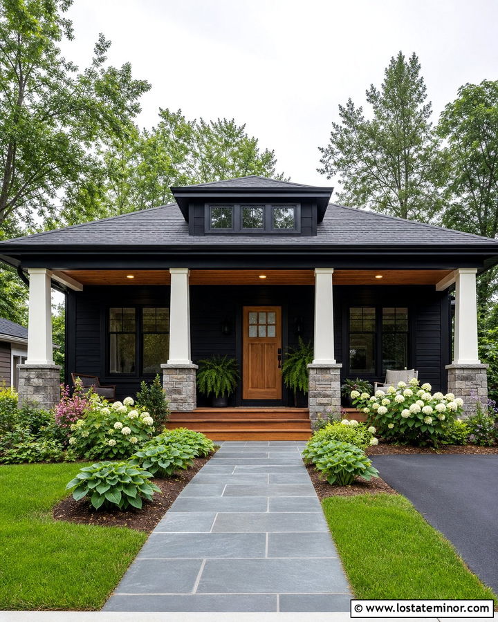 Jet Black Bungalow With Bluestone Walkway - 30 Jet Black House Design With Walkway Ideas