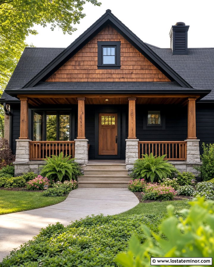 Jet Black Bungalow With Cedar Shake Porch - 30 Jet Black House Design With Cedar Shake Ideas