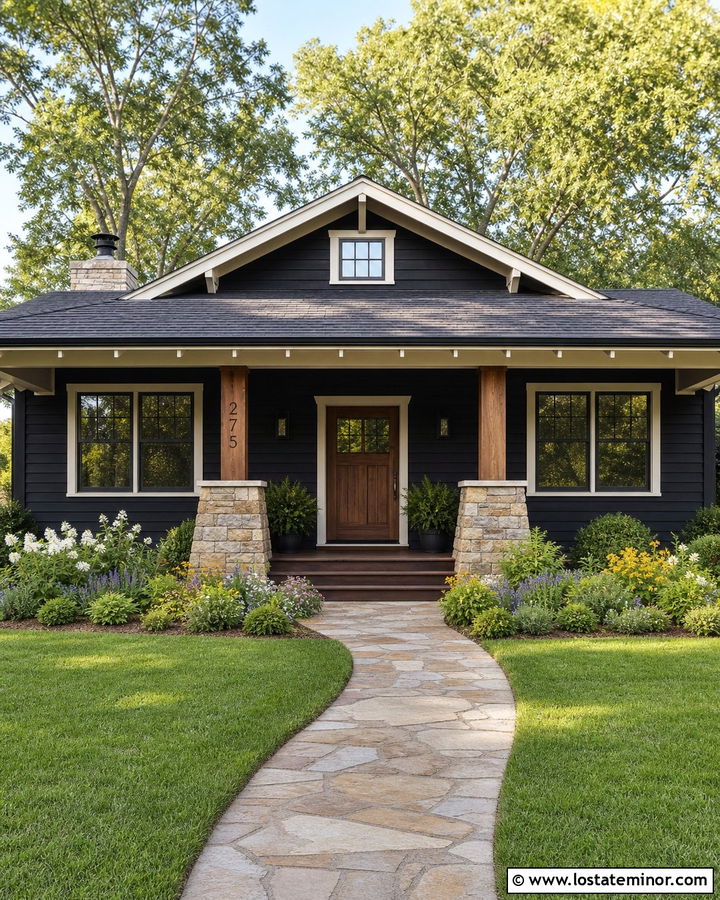Jet Black Bungalow With Copper Numbers - 30 Jet Black House Design With House Numbers Ideas