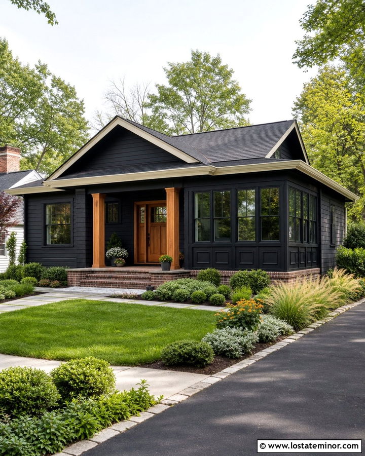 Jet Black Bungalow With Front Sunroom - 30 Jet Black House Design With Sunroom Ideas