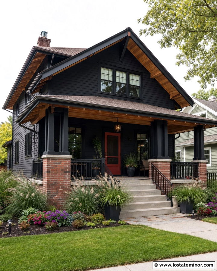 Jet Black Bungalow With Red Screen Door - 30 Jet Black House Design With Screen Door Ideas