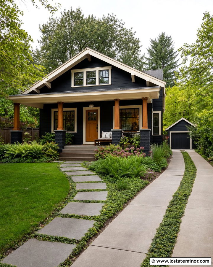 Jet Black Bungalow With Ribbon Driveway - 30 Jet Black House Design With Driveway Ideas
