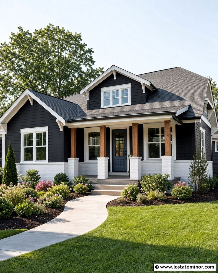 Jet Black Bungalow With White Brick Wainscoting - 30 Jet Black House Design With Wainscoting Ideas