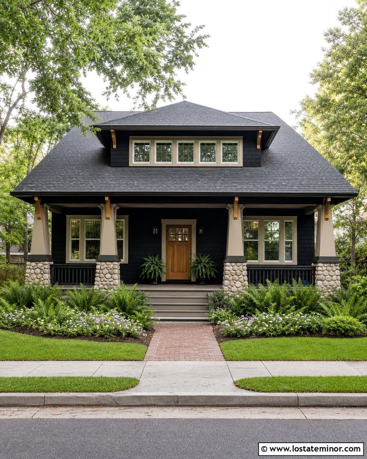 Jet Black Bungalow With Wide Dormer - 30 Jet Black House Design With Dormers Ideas