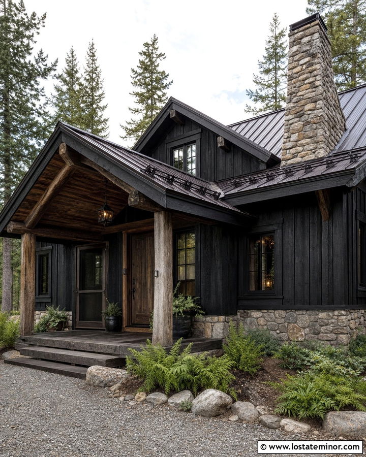 Jet Black Cabin With Bronze Screen Door - 30 Jet Black House Design With Screen Door Ideas